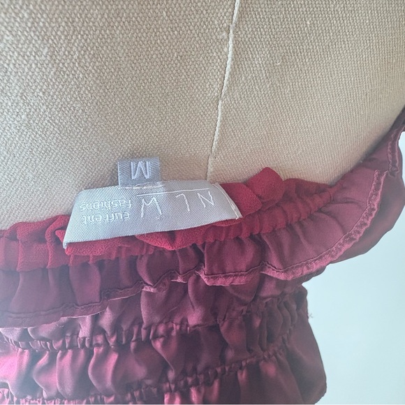 Chic Satin Burgundy Women's Blouse - Picture 3 of 3